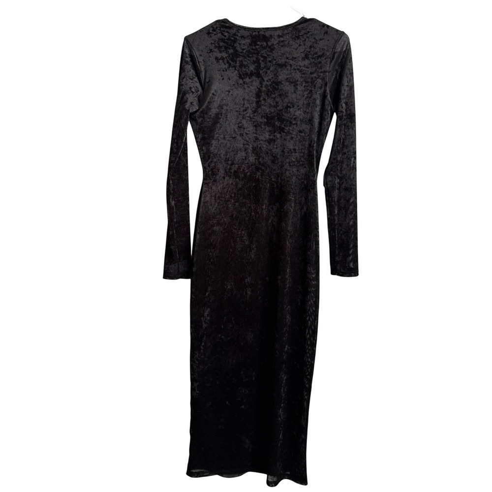 See You Monday Black Crushed Velvet Midi Dress L Dark Romance Goth Witchy New - Picture 2 of 6